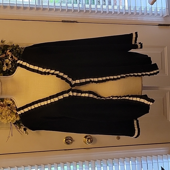 Spense black open front cardigan white black pleat trim 3/4 sleeve size XL New … - Picture 1 of 7